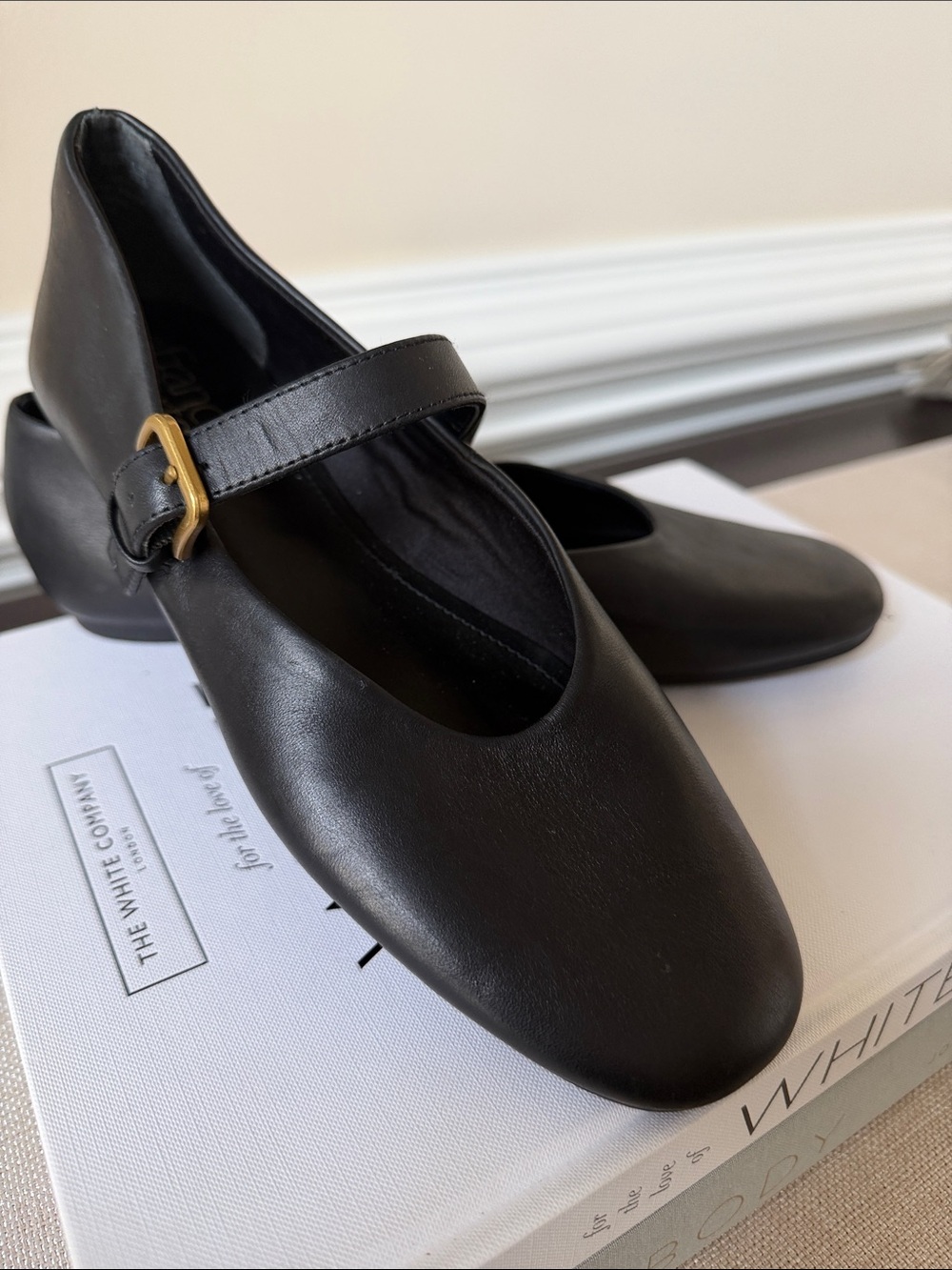 Franco Sarto Black Mary Jane Flats with Gold Buckle
